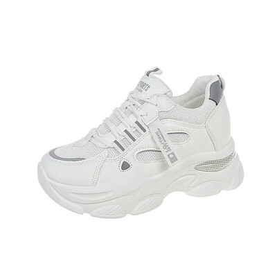 Pantofi la modă și ocazional pentru tată, 2024, cu talpă groasă, plasă, respirabil, înălțime interioară, pantofi albi, pantofi vulcanizați, pantofi de mujer