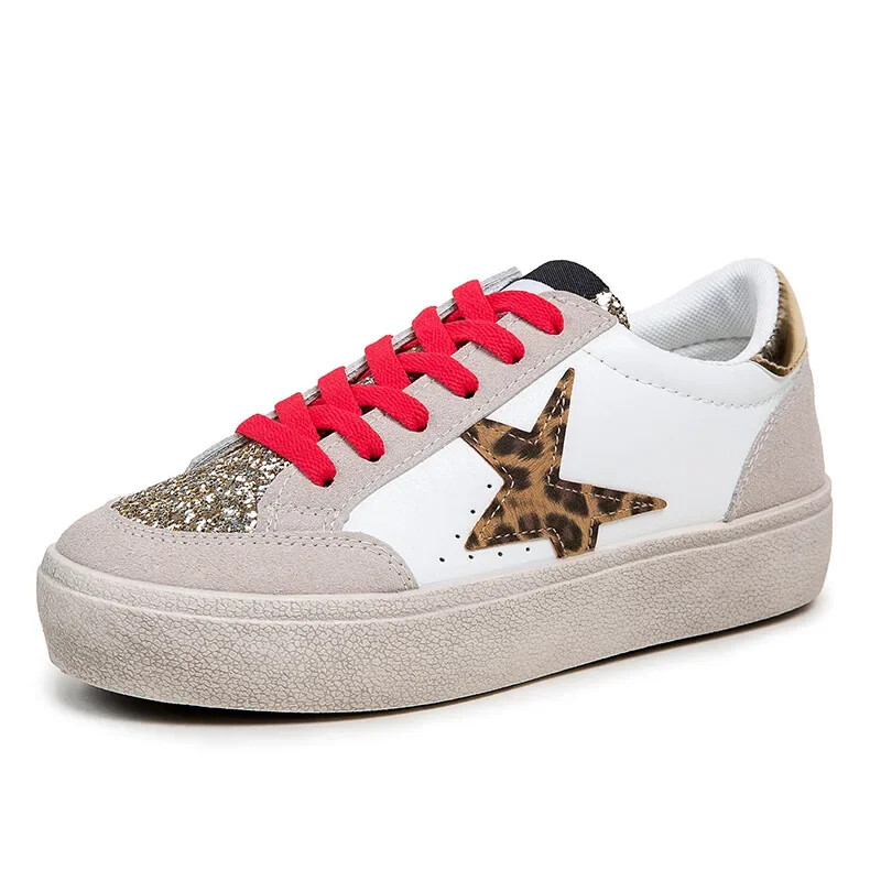 Pantofi de damă la modă, toamna 2024, pantofi ușori de skateboard, anti-alunecare, talpă moale, talpă groasă, pantofi ocazional, pantofi albi cu stea