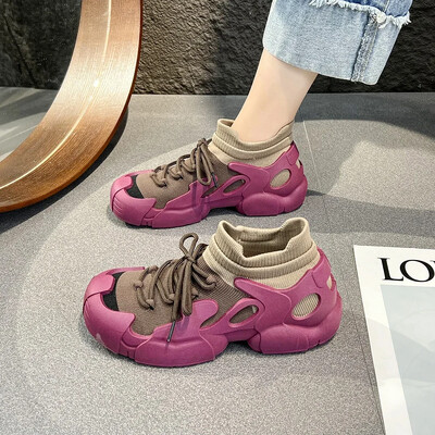 Pantofi vulcanizați de toamnă 2024 pentru femei, pantofi anti-alunecare din plasă de aer plat, pentru femei, pantofi de femei cu platformă cu șireturi ușoare