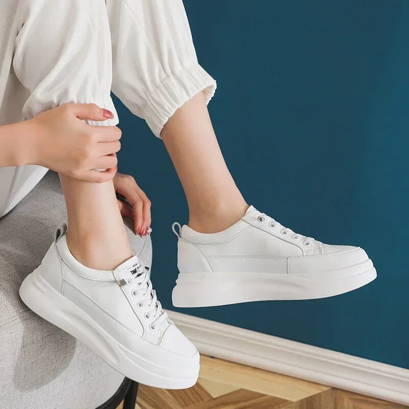 Fujin, 4,5 cm, din piele naturală, pantofi pentru femei, pantofi cu platformă, pantofi de iarnă pentru femei, respirabili, pantofi albi, primăvară, toamnă, iarnă