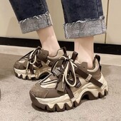 Fekete barna vaskos tornacipő női tavasz ősz vastag alsó apa cipő Női divat PU bőr platform tornacipő női