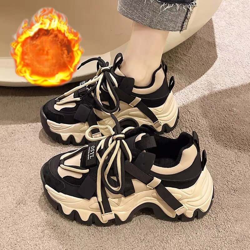 Fekete barna vaskos tornacipő női tavasz ősz vastag alsó apa cipő Női divat PU bőr platform tornacipő női