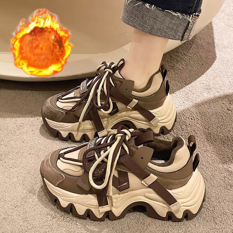 Fekete barna vaskos tornacipő női tavasz ősz vastag alsó apa cipő Női divat PU bőr platform tornacipő női