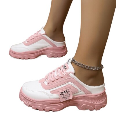 Pantofi de damă la promoție 2024 Pantofi vulcanizați de damă cu șireturi de primăvară vârf rotund, culori mixte, cu platformă, pantofi versatili în aer liber