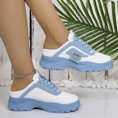 Pantofi de damă la promoție 2024 Pantofi vulcanizați de damă cu șireturi de primăvară vârf rotund, culori mixte, cu platformă, pantofi versatili în aer liber