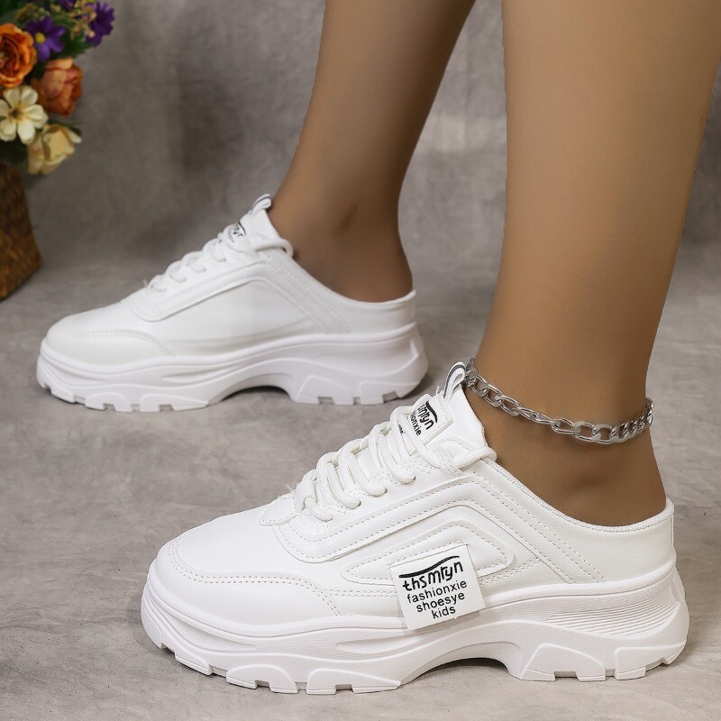 Pantofi de damă la promoție 2024 Pantofi vulcanizați de damă cu șireturi de primăvară vârf rotund, culori mixte, cu platformă, pantofi versatili în aer liber