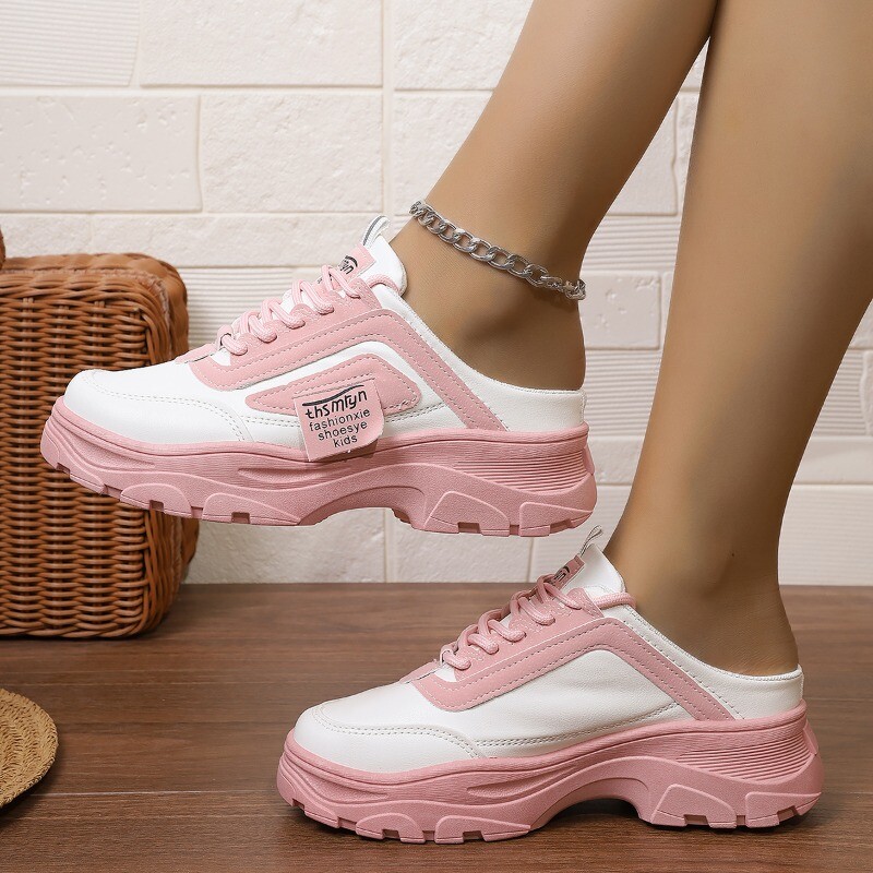 Pantofi de damă la promoție 2024 Pantofi vulcanizați de damă cu șireturi de primăvară vârf rotund, culori mixte, cu platformă, pantofi versatili în aer liber