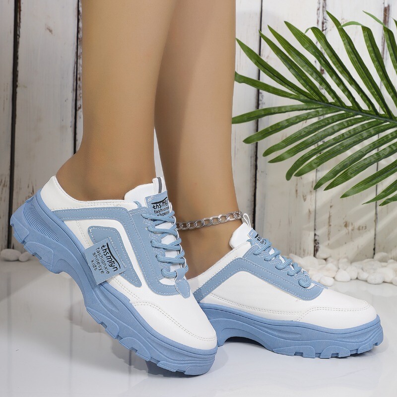 Pantofi de damă la promoție 2024 Pantofi vulcanizați de damă cu șireturi de primăvară vârf rotund, culori mixte, cu platformă, pantofi versatili în aer liber