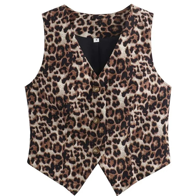 QNQO Moterų kostiumo liemenė Leopard Sexy V kaklo Elegantiška gatvės apranga Vintažinė liemenė Nauja madinga viena krūtinė be rankovių liemenė