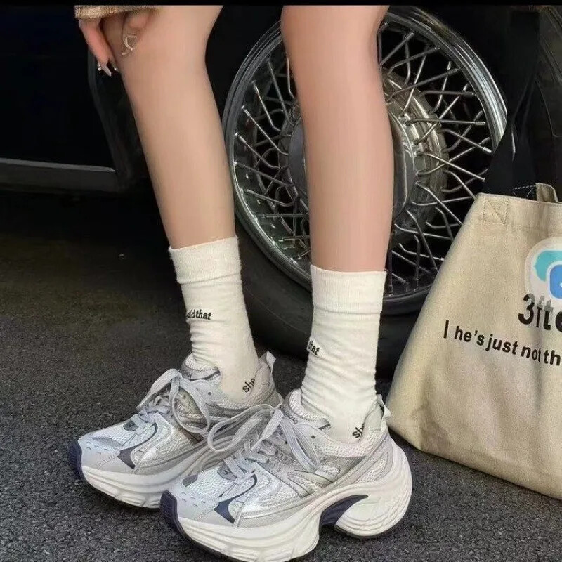 Pantofi de damă de marcă 2024 Pantofi vulcanizați de damă cu șireturi, asortarea culorilor la modă, Reducere caldă, cu vârf rotund, cu plasă, cu platformă, pantofi sport