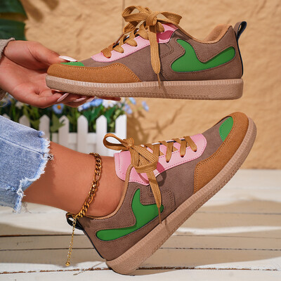 Tenisi plati de culoare mixtă de modă pentru femei 2024 primăvară toamnă pantofi casual confort femei pantofi cu șireturi din piele artificială marimea plus 42