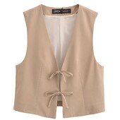 Vestă elegantă cu șireturi cu fundă pentru femei, toamnă, cu decolteu în V, jachetă subțire fără mâneci, crop top, blazer, vestă Y2K