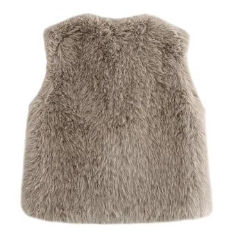 TRAF Cropped Χειμερινά Γυναικεία Γιλέκα Faux Fur Grey γιλέκο Φθινοπωρινή ζακέτα αμάνικα παλτό Χνουδωτό ζεστό γιλέκο Γυναικείο κοντό παλτό γιλέκο