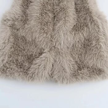 TRAF Cropped Χειμερινά Γυναικεία Γιλέκα Faux Fur Grey γιλέκο Φθινοπωρινή ζακέτα αμάνικα παλτό Χνουδωτό ζεστό γιλέκο Γυναικείο κοντό παλτό γιλέκο