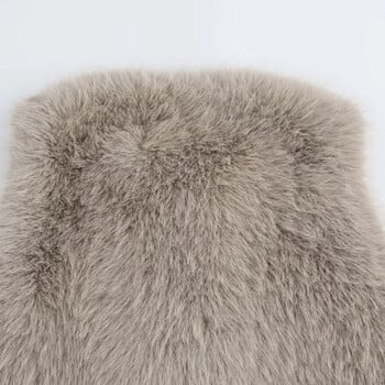 TRAF Cropped Χειμερινά Γυναικεία Γιλέκα Faux Fur Grey γιλέκο Φθινοπωρινή ζακέτα αμάνικα παλτό Χνουδωτό ζεστό γιλέκο Γυναικείο κοντό παλτό γιλέκο