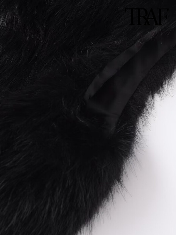 TRAF-sieviešu mākslīgās kažokādas apgriezta veste, O kakla, bez piedurknēm, sieviešu virsdrēbes, eleganti topi, modes