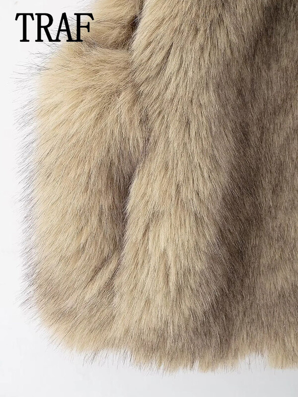 TRAF 2024, toamnă, epocă, ocazional, șic, pentru femei, cu rever, cu blană artificială, fără mâneci, vestă scurtă, topuri la modă