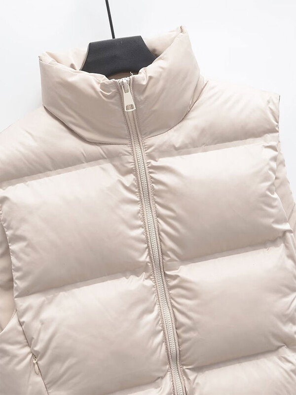 TRAF 2024 Jachete de iarnă, calde, decupate, pentru femei, la modă, fără mâneci, guler cu fermoar, îmbrăcăminte stradală