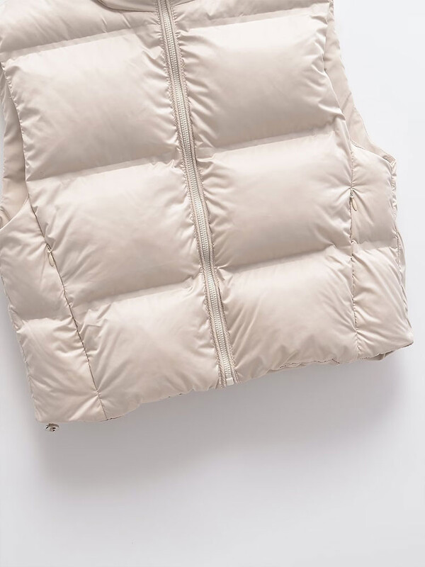 TRAF 2024 Jachete de iarnă, calde, decupate, pentru femei, la modă, fără mâneci, guler cu fermoar, îmbrăcăminte stradală