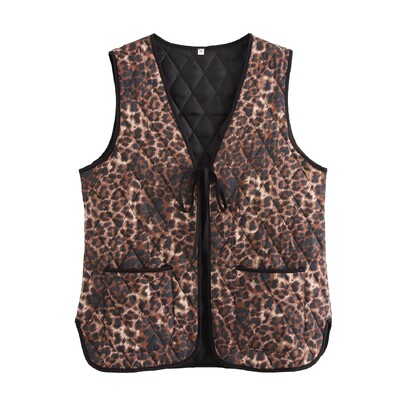 Vestă de damă UNIZERA vestă vestă fără mâneci cu decolteu în V șiret, buzunar decorat cu model animal, vestă nouă de toamnă