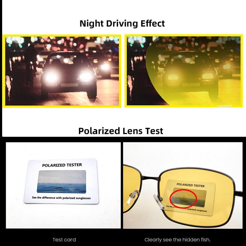 VIVIBEE polariseeritud öövaatlusprillid meestele 2024. aasta autoga sõitmiseks, metallraamiga, kollase öönägemise UV400 naiste prillid