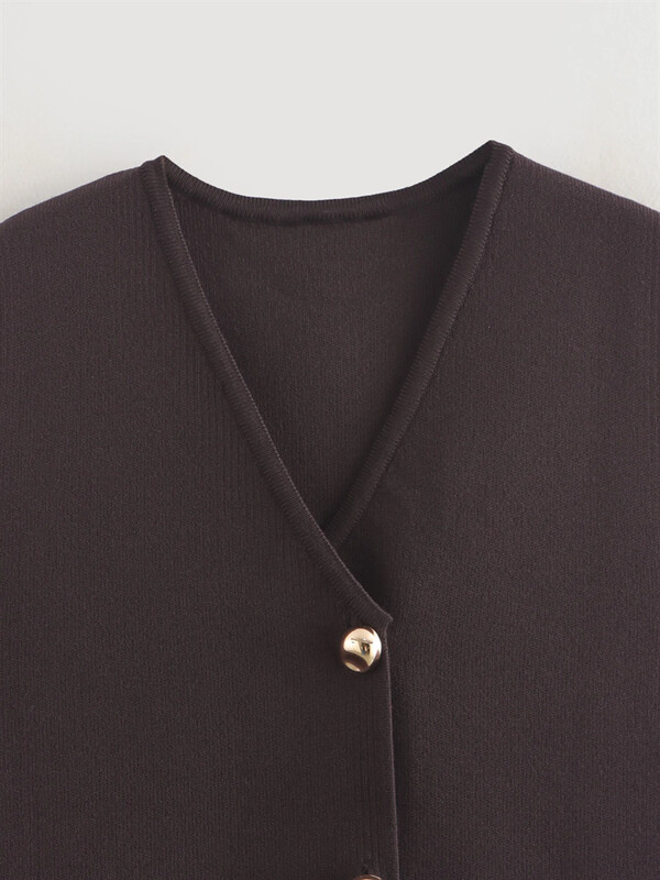 Kar&Otza 24 Φθινόπωρο Νέο προϊόν Γυναικείο με λαιμόκοψη V με χρυσό κουμπί πλεκτό γιλέκο στυλ casual ταμπεραμέντο γιλέκο αδυνατίσματος