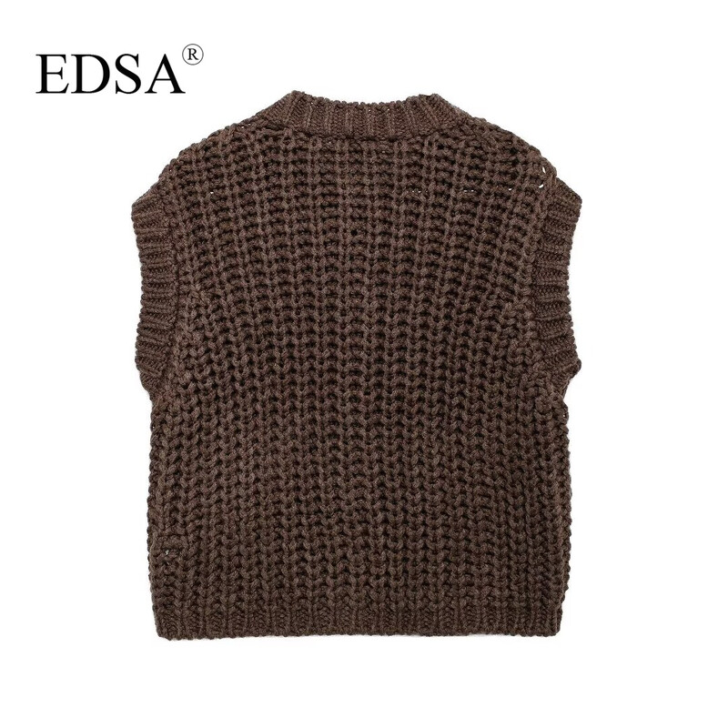 EDSA pentru femei, tricot gros, cardigan, vestă, toamnă, pulover decupat, vestă, cu un singur piept, cu nasturi aurii, rezervor, îmbrăcăminte exterioară