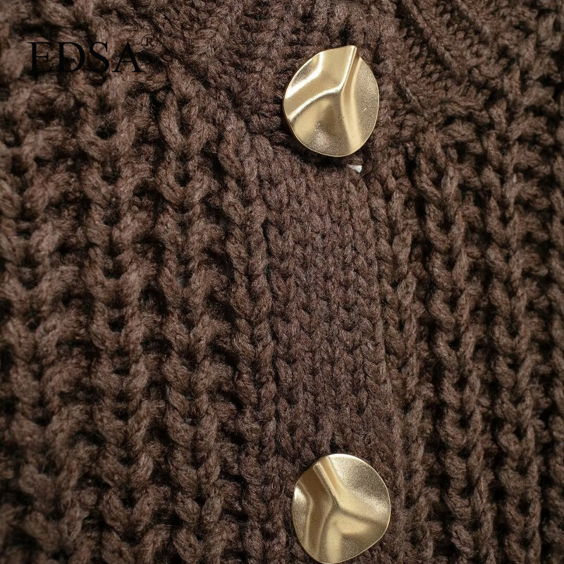 EDSA pentru femei, tricot gros, cardigan, vestă, toamnă, pulover decupat, vestă, cu un singur piept, cu nasturi aurii, rezervor, îmbrăcăminte exterioară
