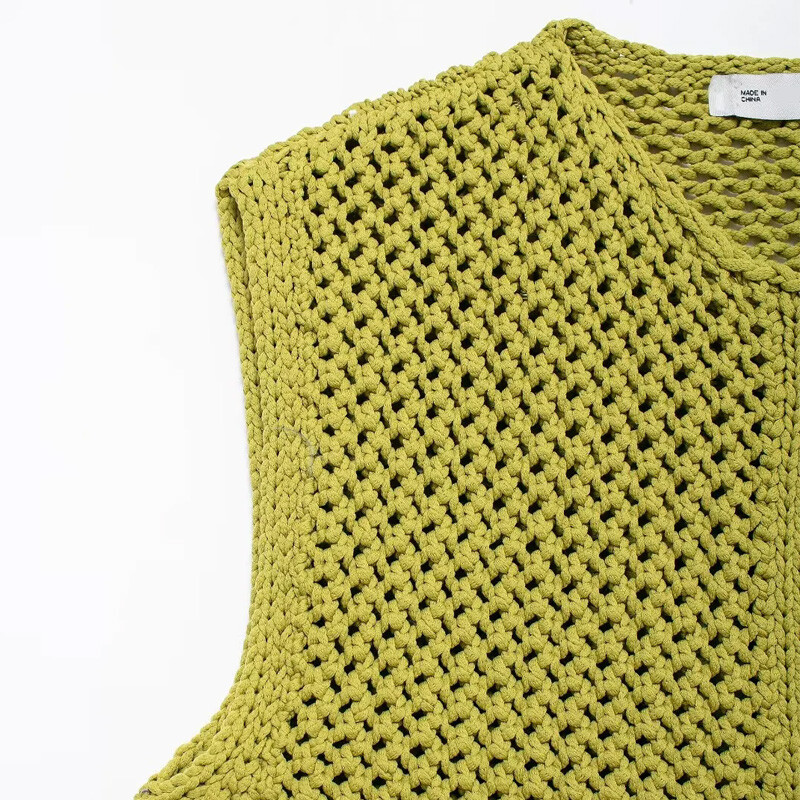 TRAF zöld kötött felső 2024 női nyár ősz elegáns, rövidre vágott mellény felsők Női divat, alkalmi, ujjatlan rövid pulóver