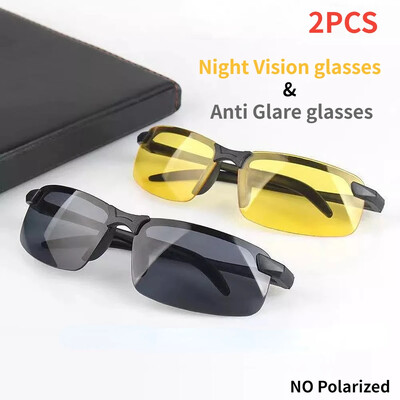 2PCS Очила за нощно виждане Мъжки очила против отблясъци Driving Goggle Half Frame Поляризирани слънчеви очила за шофьор UV400 дневни и нощни очила