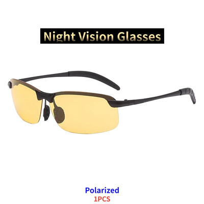 2PCS Очила за нощно виждане Мъжки очила против отблясъци Driving Goggle Half Frame Поляризирани слънчеви очила за шофьор UV400 дневни и нощни очила
