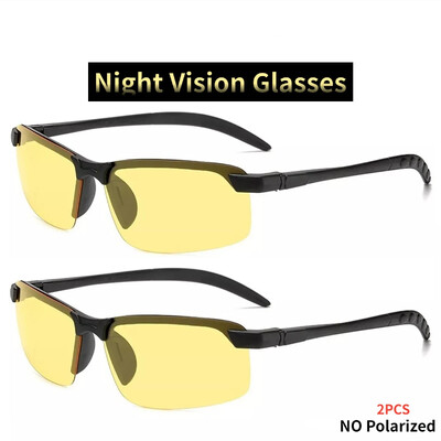 2PCS Очила за нощно виждане Мъжки очила против отблясъци Driving Goggle Half Frame Поляризирани слънчеви очила за шофьор UV400 дневни и нощни очила