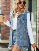 2023 Νέο τζιν γιλέκο μόδας για γυναίκες αμάνικο casual φαρδύ μακρύ τζιν παλτό Street Hipster Γυναικεία Ρούχα S-XL