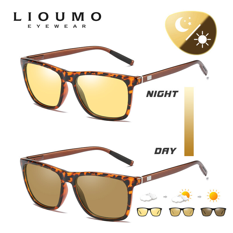 LIOUMO fotochrominiai naktinio matymo akiniai vairavimui kvadratiniai akiniai nuo saulės poliarizuoti vyriški geltoni lęšiai nuo akinimo akiniai lentes hombre
