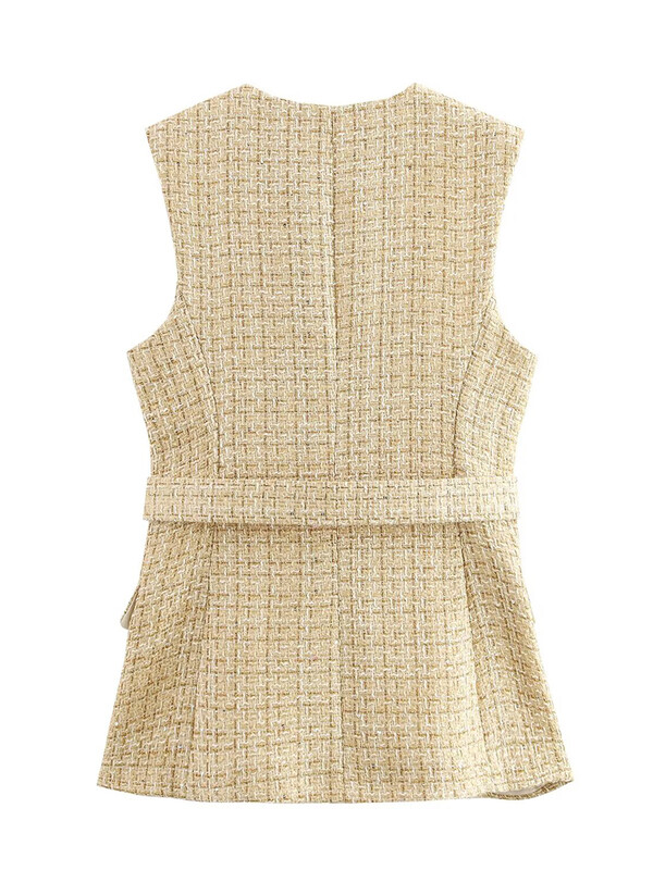 TRAF Vestă în carouri elegante de toamnă pentru femei, cu curea, la modă, la birou