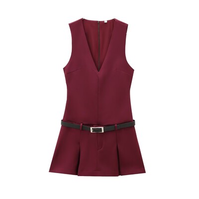 TRAF moteriška madinga plati klostuota mini suknelė, 2024 m. Elegantiškos, plonos biuro moteriškos gatvės suknelės su diržu Vestidos