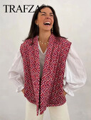 TRAFZA Vestă cu imprimeu de modă pentru femei, matlasată, fără mâneci, cusătură deschisă, cardigan, haină pentru femei, șic, casual, vestă de stradă, top