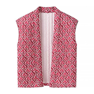 TRAFZA Vestă cu imprimeu de modă pentru femei, matlasată, fără mâneci, cusătură deschisă, cardigan, haină pentru femei, șic, casual, vestă de stradă, top