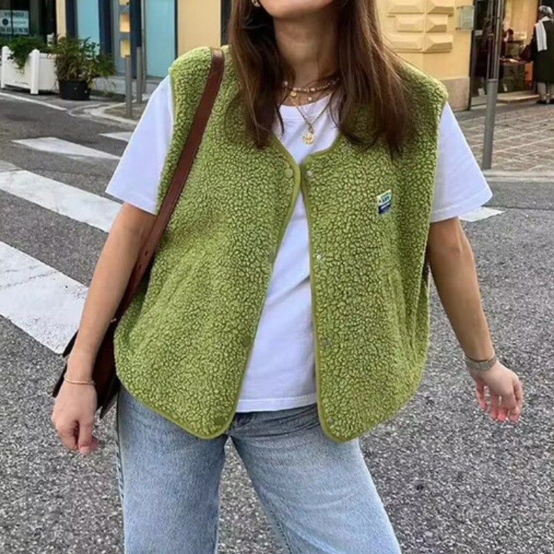 Vestă caldă pentru damă, fără mâneci, vestă de blană. Jachetă, cu un singur piept. Îmbrăcăminte de exterior Noutăți coreeane Comentarii Haine Toamnă Iarnă