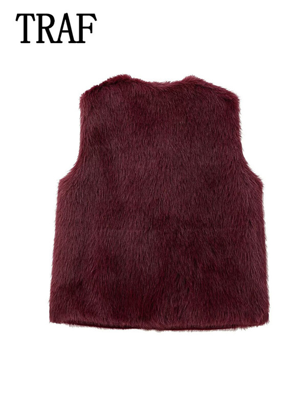 TRAF Vestă din blană falsă de iarnă pentru femei, vestă caldă, ocazională, haină, jachete fără mâneci, îmbrăcăminte de stradă, nou în îmbrăcăminte exterioară