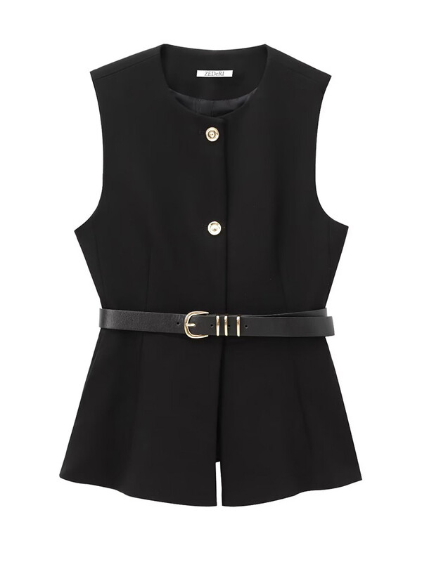 TRAF Nauji moteriški juodi viršutiniai viršutiniai marškinėliai su diržu Madingi moteriški marškinėliai be rankovių, priežastinių liemenių.