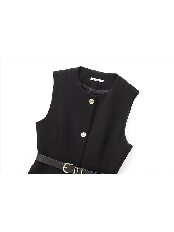 TRAF Nauji moteriški juodi viršutiniai viršutiniai marškinėliai su diržu Madingi moteriški marškinėliai be rankovių, priežastinių liemenių.