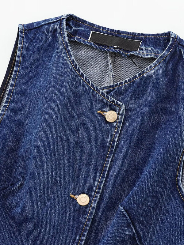 2024 őszi és télen újdonságok, alkalmi, kerek nyakú, ujjatlan kék karcsú derekú farmermellény