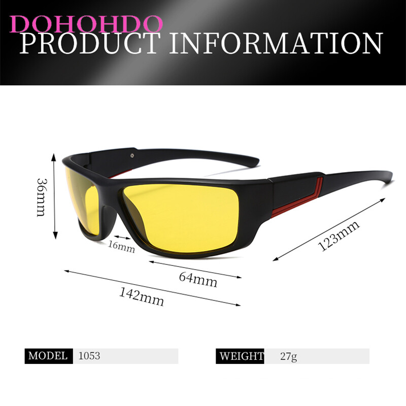 Klasikiniai naktinio matymo akiniai vyrams stačiakampiai poliarizuoti lęšiai UV400 geltoni akiniai nuo saulės moterims vairavimo sportui lauko akiniai