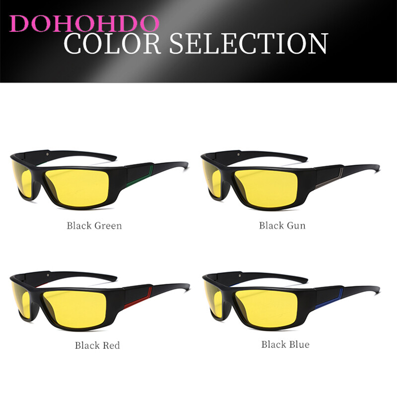 Klasikiniai naktinio matymo akiniai vyrams stačiakampiai poliarizuoti lęšiai UV400 geltoni akiniai nuo saulės moterims vairavimo sportui lauko akiniai