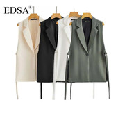 EDSA Vestă de modă pentru femei, vintage, fără mâneci, primăvară, toamnă, cu nasturi în față, îmbrăcăminte exterioară șic, negru, alb, vestă.