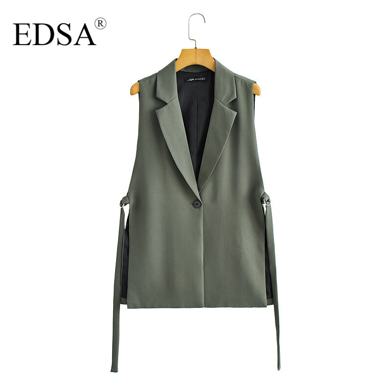 EDSA Vestă de modă pentru femei, vintage, fără mâneci, primăvară, toamnă, cu nasturi în față, îmbrăcăminte exterioară șic, negru, alb, vestă.