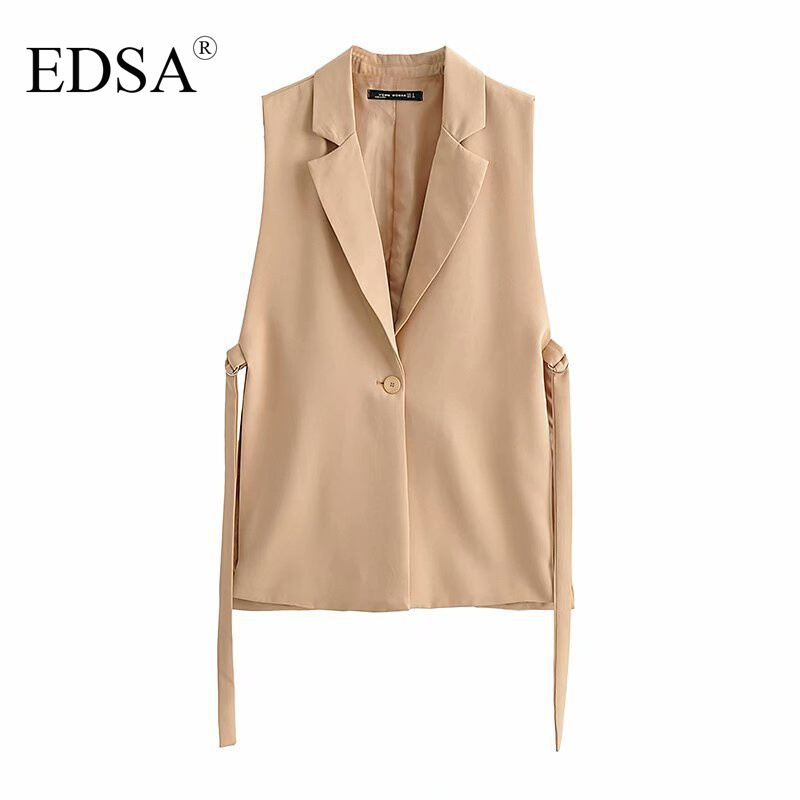 EDSA Vestă de modă pentru femei, vintage, fără mâneci, primăvară, toamnă, cu nasturi în față, îmbrăcăminte exterioară șic, negru, alb, vestă.