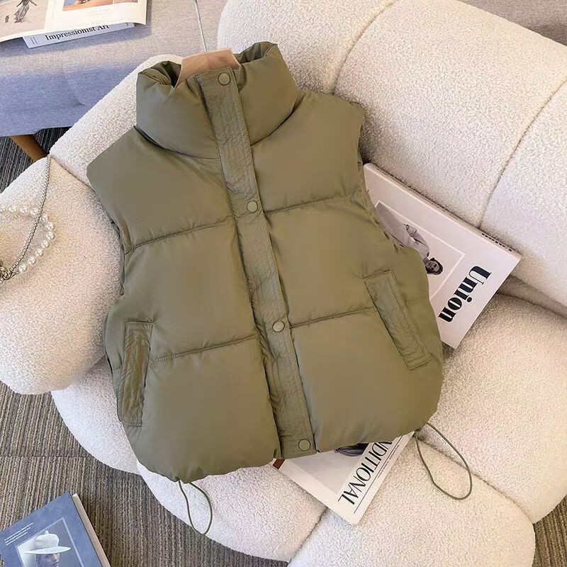 Elegáns, elegáns női téli tollmellény, alkalmi hozzáillő Basic új felsőruházat, ujjatlan, bő felső irodai női masszív párnázott mellény