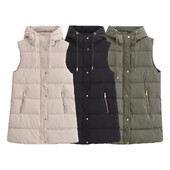 Taop&Za Toamnă nouă, la modă, versatil, temperament de navetă, decor cu fermoar, jachetă din bumbac cu glugă, vestă